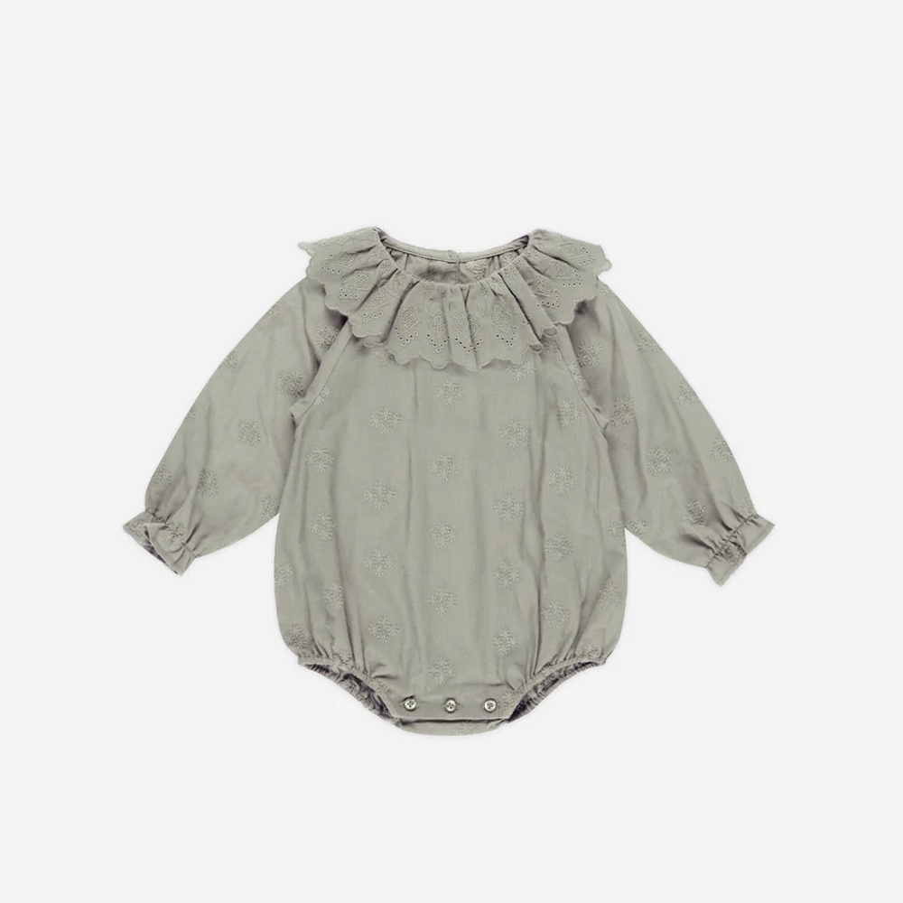 Rylee + Cru Colette Romper Laurel 12 - 18 Months Onesie Ruffle Snap Smock